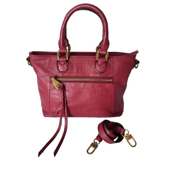 Aimee Kestenberg Pink Pebble Leather Croc Embossed Satchel & Shoulder Tote Bag - Picture 3 of 16
